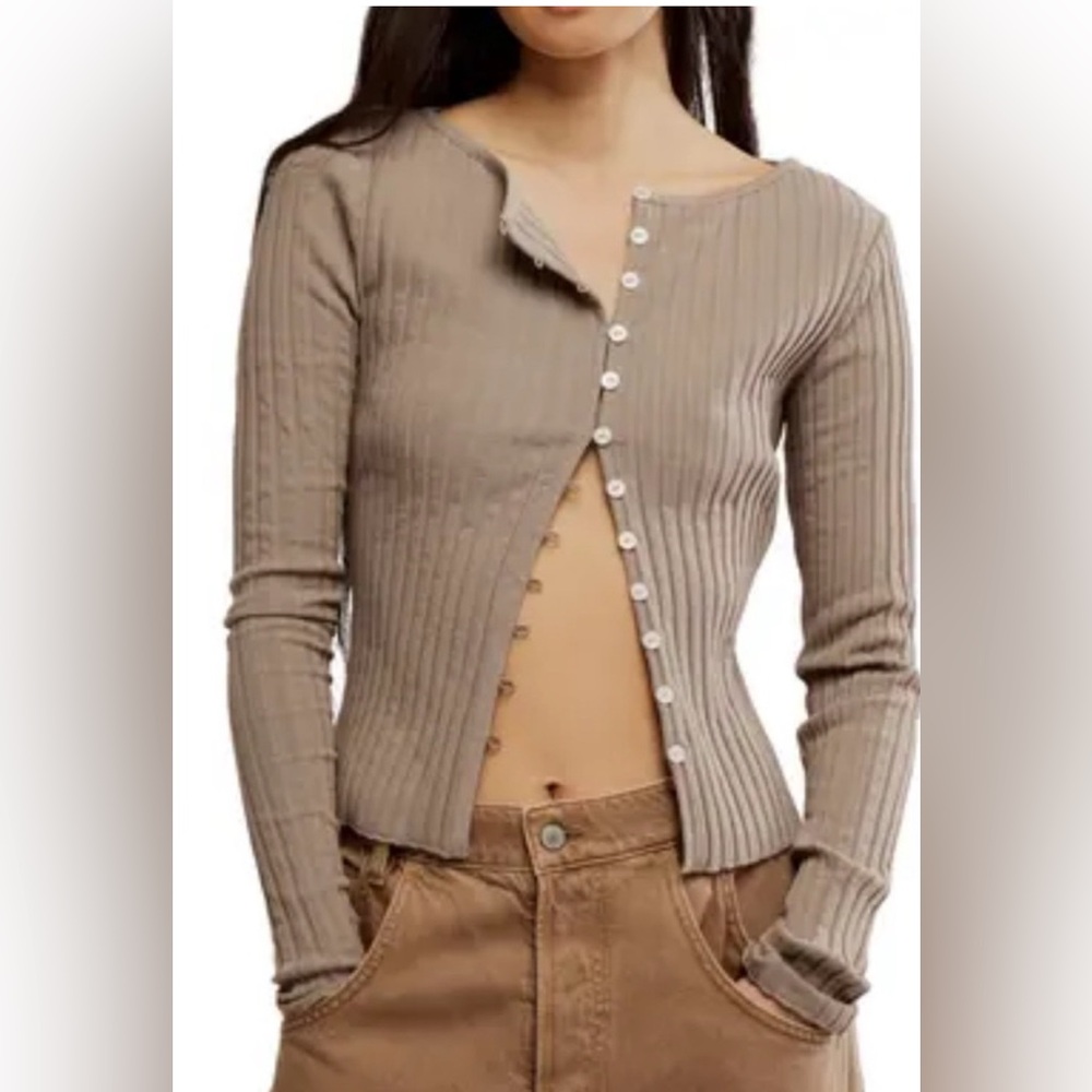 Free People Tilly Long-Sleeve Cardi in Fallen Rock  NWOT Retail $58